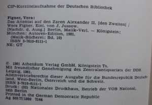 gebrauchtes Buch – Wera Figner – Das Attentat auf den Zaren