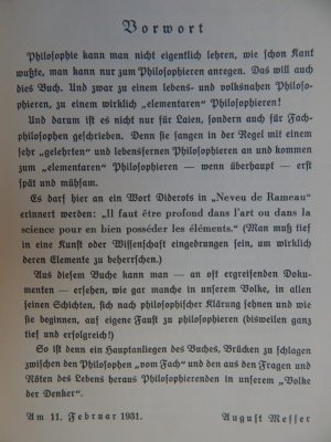 antiquarisches Buch – August Messer – Lebensphilosophie