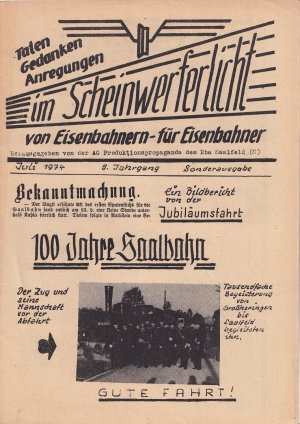 im scheinwerferlicht von eisenbahner für eisenbahner sonderausgabe 1974 100 Jahre Saalbahn