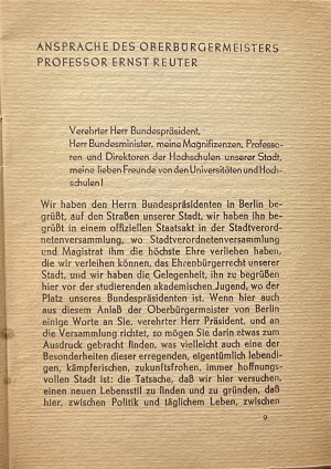 antiquarisches Buch – Theodor Heuss – An die Jugend von Berlin. Veröffentlichung der Freien Universität Berlin