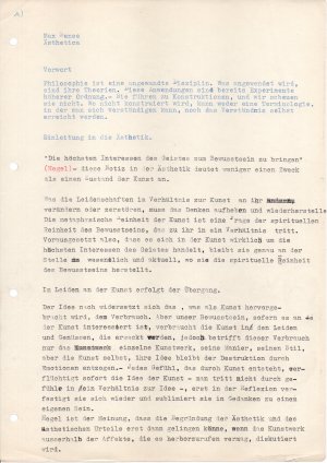 10 Papers (gesamt 50 Blatt) zu Vorlesungen und Seminaren von Max Bense an der Technischen Hochschule Stuttgart um 1960.