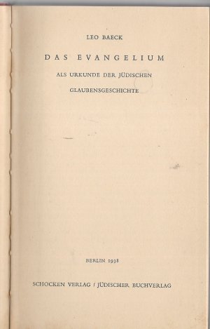 antiquarisches Buch – Leo Baeck – Das Evangelium als Urkunde der jüdischen Glaubensgeschichte.