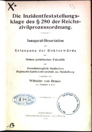 Die Inzidentfeststellungsklage des § 280 der Reichszivilprozessordnung