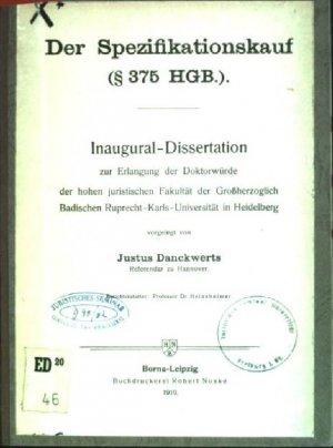 antiquarisches Buch – Justus Danckwerts – Der Spezifikationskauf (§ 375 HGB)