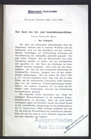 antiquarisches Buch – Rietz, G. Einar du – Der Kern der Art- und Assoziationsprobleme; Aus: Botaniska Notiser