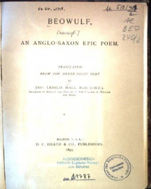 Beowulf an Anglo-Saxon Epic Poem.