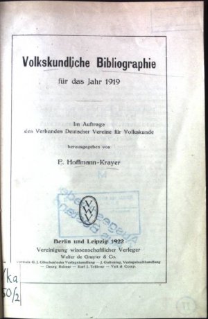 Volkskundliche Bibliographie für das Jahr 1919