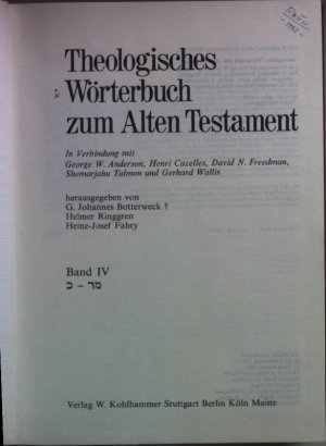 gebrauchtes Buch – Botterweck, G. Johannes – Theologisches Handwörterbuch zum Alten Testament: BAND IV.