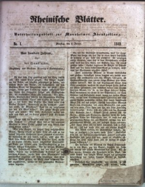 Rheinische Blätter 1849: Unterhaltungsblatt zur Mannheimer Abendzeitung: No. 1 - 50/ Vorgebunden: Extra-Beilage zur Mannheimer Abendzeitung: Nr. 1 - 18 […]