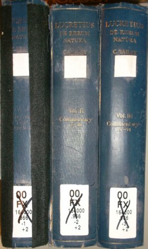 Titi Lucreti Cari De rerum natura libri sex (3 vols.cpl./ 3 Bände KOMPLETT) - Vol.I: Prolegomena, Text and critical apparatus translation/ Vol.II/ III […]