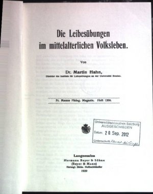 Die Leibesübungen im mittelalterlichen Volksleben.