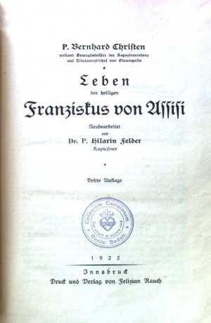 antiquarisches Buch – Bernhard Christen – Leben des heiligen Franziskus von Assisi.