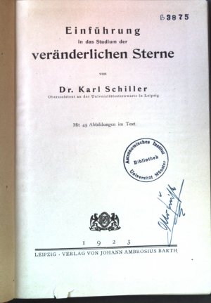 antiquarisches Buch – Karl Schiller – Einführung in das Studium der veränderlichen Sterne.