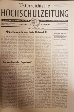 Österreichische Hochschulzeitung (KONVOLUT aus 6 Jahrgängen) - hier vorhanden: Jg.20 (1968) Nr.5-20; Jg.21 (1969) Nr.1-20 gebunden; Jg.22 (1970) Nr.1- […]