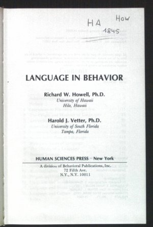 gebrauchtes Buch – Howell, Richard W – Language in Behaviour.