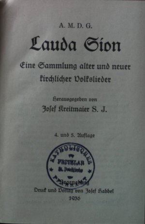 Lauda Sion . e. Sammlung alter und neuer kirchlicher Volkslieder.