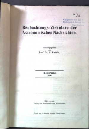 antiquarisches Buch – H Kobold – Beobachtungs-Zirkulare der Astronomischen Nachrichten; 12. Jg