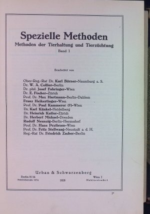 Handbuch der biologischen Arbeitsmethoden: Abt.IX: Methoden der Erforschung der Leistungen des tierischen Organismus: Teil 1 (3. Hälfte, Bd. 1): Spezielle […]