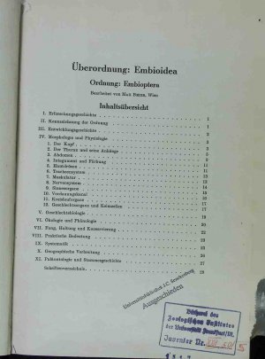 Untersuchungen an den Tarsaldrüsen von Embolyntha batesi Mac Lachlan, 1877 (Embioidea) - in: Bronn's Klassen des Tierreichs - BAND V.