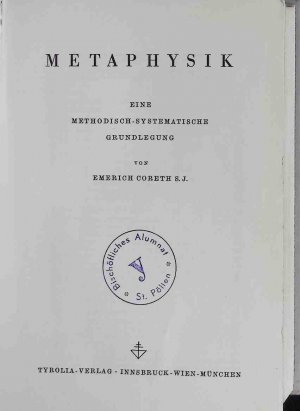 Metaphysik: Eine methodisch-systematische Grundlegung.