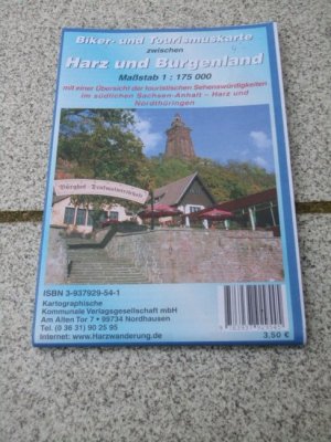 Biker- und Tourismuskarte zwischen Harz und Burgenland : mit einer Übersicht der touristischen Sehenswürdigkeiten im südlichen Sachsen-Anhalt, Harz und Nordthüringen (1:175 000)