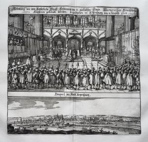 "Abbildung wie dero Kayserliche Mayst. Ferdinand des 3. gemahlin Fraw Eleonora Zur Römischen Kayserin gekröndt worden so geschehen in Regenspurg den 4 […]