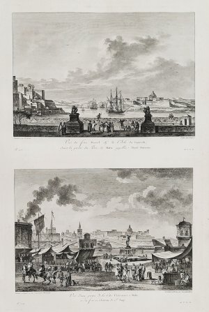 "Vue du fort Manoel & de l'Isle du Lazareth / Vue d'une partie de la Cite Victorieuse a Malte, et du fort ou Chateau de St. Ange." - Malta Forte Manoel […]