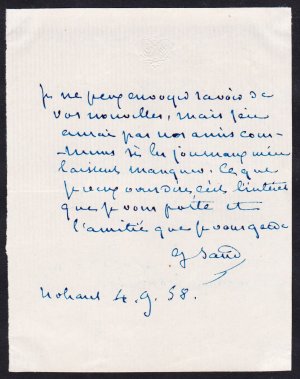 Eigenhändiger Brief mit Unterschrift / Signed letter from French author George Sand.