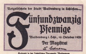 antiquarisches Buch – Notgeld 1920 Waldenburg, 25 Pfennig vom 10.10.1920