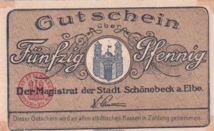 Notgeld 1920/21 Schönebeck/Elbe, 2x50 Pfennig ohne Datum