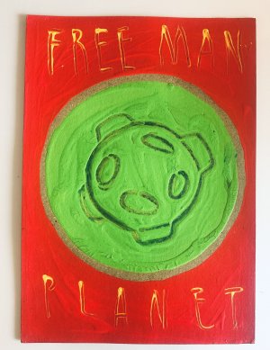 Original Zeichnung in Acryl auf harter Karton Titel „FREE MAN PLANET“ Patrick Pilsl 1996