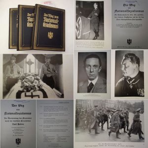 antiquarisches Buch – Fritz Gervinus / Werner Wolf / Robert Ley / Ottokar Lorenz / Franz Hochstetter – Der Weg zum Nationalsozialismus. Band 1: Von Weimar bis Potsdam, von Dr. Fritz Gervinus und Werner Wolf. Deutsche Geschichte von 1918 bis zur Gegenwart / Band 2: Die Überwindung des Marxismus durch den deutschen Sozialismus Adolf Hitlers. Mit Beiträgen und unter Mitarbeit von Dr. Robert Ley (Führer der Deutschen Arbeitsfront), Dr. Ottokar Lorenz (Reichsjugendführung) und Dr. Franz Hochstetter / Band 3: Die Ruhmeshalle der SA., SS. und HJ., des früheren Stahlhelms und der für das Dritte Reich gefallenen Parteigenossen. Herausgegeben mit Unterstützung des Gaupresseamts Berlin, vieler SA.- und SS.-Formationen, zahlreicher Gau- und Kreisleitungen und Ortsgruppen der NSDAP und vielen Beiträgen von Parteigenossen * 3 Bände ( v o l l s t ä n d i g )