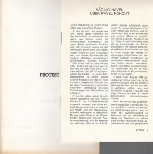 1. Pavel Kohout: Attest. / 2. Vaclav Havel: Protest. Saison 1979 / 1980, Heft 3. Darsteller: Ralf Schermuly, Anja Kruse, Katharina Matz, Elisabeth Goebel […]