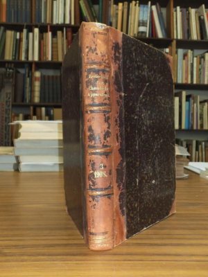 Zeitschrift für chemische Apparatenkunde. Dritter ( 3. ) Jahrgang 1908, komplett mit den Nummern 1-24 und Register. - Aus dem Inhalt: Paul Spieß und Alfred Chatelan - Apparate und Verfahren zur Konzentrierung wäßriger Flüssigkeiten / Fritz Krüger: Nutzbarmachung zerbrochener Glasgeräte / V. Samter: Eine selbstgefertigte Gasolingasanlage / Kurt Arndt: Elektrisch geheizte Laboratoriumsöfen / O. Fröhlich: Energiemessungen an einem Schneckenrührwerk / Julius Ephraim: Ausführung patentierter Erfindungen nach dem englischen Patentgesetz / Max Berlowitz: Beitrag zur Berechnung von Heiz- und Kühlapparaten und vieles mehr.