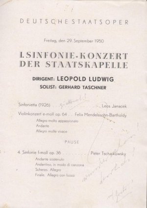 1. Sinfonie - Konzert der Staatskapelle. Dirigent: Ludwig, Leopold. Solist: Taschner, Gerhard.