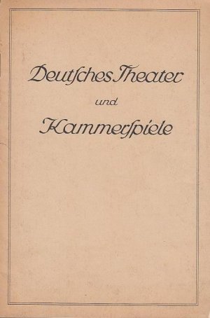 Blätter des Deutschen Theaters und der Kammerspiele. Spielzeit 1938 / 1939, Heft 1. Mit Besetzungsliste zu 