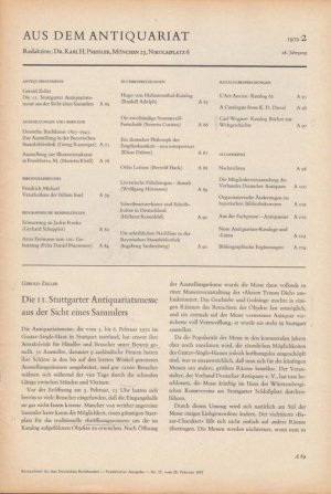 Aus dem Antiquariat. Nummer 2 des 28.Jahrgangs 1972, 29. Februar ( = Börsenblatt für den Deutschen Buchhandel, Frankfurter Ausgabe, Nr. 17 ). - Aus dem […]