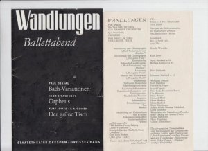 Staatstheater Dresden. Spielzeit 1979 / 1980. - Wandlungen. Ballettabend. - Paul Dessau: Bach - Variationen für grosses Orchester / Igor Strawinsky: Orpheus […]