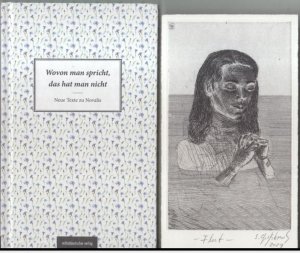 gebrauchtes Buch – Großkreutz, Sven. - Novalis. - Literaturhaus Halle. - – Sven Großkreutz: signierte Originalgraphik 'Flut' - Beilage zu: Wovon man spricht, das hat man nicht. Neue Texte zu Novalis. - Inhalt: Editorische Notiz / Karl-Heinz Ott: 'Zu suchen haben wir nichts mehr - das Herz ist satt - die Welt ist leer' / Clemens Meyer: Wege zu Novalis / Jens Jessen: Natürlich künstlich / Torsten Schulz: Krautrock und Hydrogeologie / Martin Becker: Es ist gemütlich hier / Greta Taubert: Poetisiert euch / Eike Goreczka: Verklärte Nacht / Katrin Schumacher: Im Gehen / Die Autorinnen und Autoren.