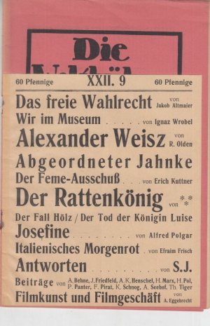 Die Weltbühne: 22. Jahrgang 1926, Heft 9. Wochenschrift für Politik, Kunst, Wirtschaft. - Aus dem Inhalt: Josef Friedfeld - Orientpolitik / Jakob Altmaier […]