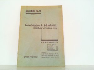 Preisliste Nr. 11 gültig ab 1. November 1938.