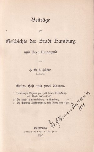 antiquarisches Buch – Hübbe, H. W. C.. – Beiträge zur Geschichte der Stadt Hamburg und ihrer Umgegend. Heft 1 (= alles Erschienene).
