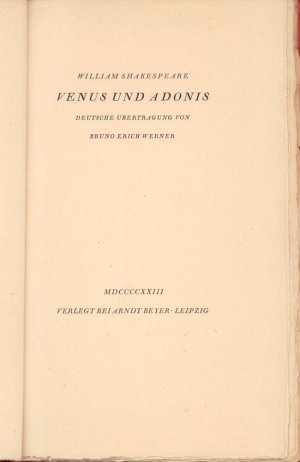 Venus und Adonis. Deutsche Übertragung von Bruno Erich Werner.