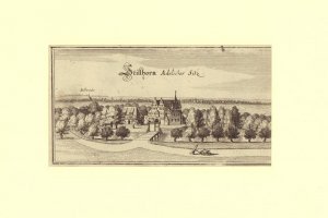 Stillhorn [recte: Wilhelmsburg]. Adelicher Sitz. Kupferstich von Merian.