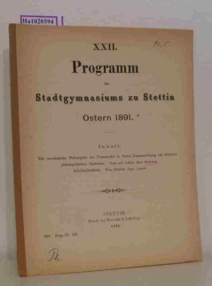 XXII. Programm des Stadtgymnasiums zu Stettin, Ostern 1891.