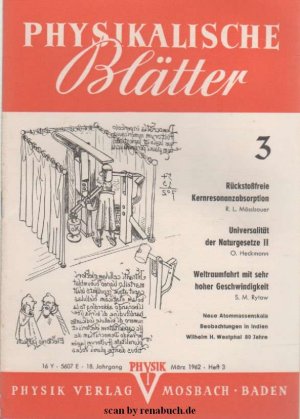 antiquarisches Buch – Physikalische Blätter, Ausgabe 3/1962 antiquarisches Buch – Physikalische Blätter, Ausgabe 3/1962