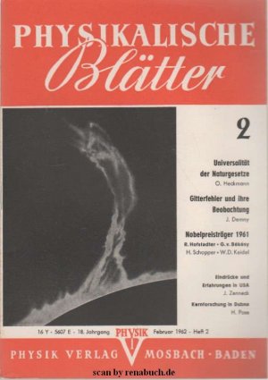 antiquarisches Buch – Physikalische Blätter, Ausgabe 2/1962 antiquarisches Buch – Physikalische Blätter, Ausgabe 2/1962