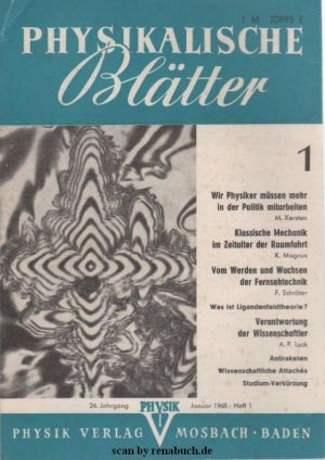 antiquarisches Buch – Physikalische Blätter, Ausgabe 1/1968 antiquarisches Buch – Physikalische Blätter, Ausgabe 1/1968