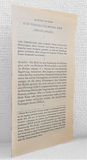 Zur Verdeutschung der "Preisungen" [Beilage zum 'Buch der Preisungen', Bd. XIV der 'Schrift']