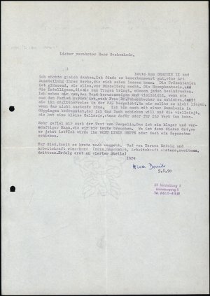 Maschinenschriftlicher Brief an Rolf Sackenheim mit eigenhändiger Unterschrift. [Autograf.]